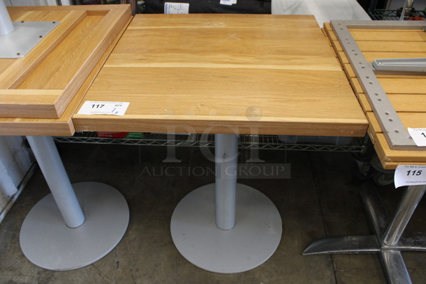 Wood Pattern Dining Table on Metal Table Base. Stock Picture - Cosmetic Condition May Vary. 24x24x30