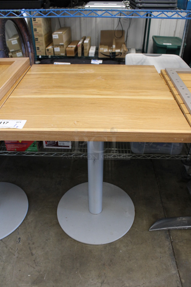 Wood Pattern Dining Table on Metal Table Base. Stock Picture - Cosmetic Condition May Vary. 24x24x30 - Image 2 of 5