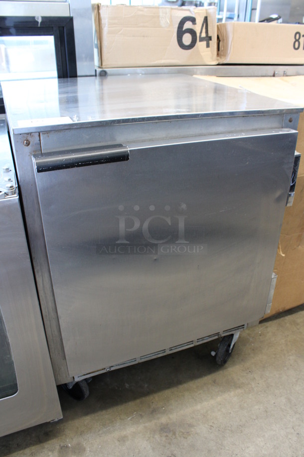 Beverage Air Model UCR27A Stainless Steel Commercial Single Door Undercounter Cooler on Commercial Casters. 115 Volts, 1 Phase. 27x30x35. Tested and Working!