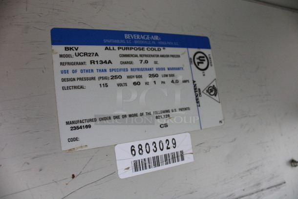 Beverage Air Model UCR27A Stainless Steel Commercial Single Door Undercounter Cooler on Commercial Casters. 115 Volts, 1 Phase. 27x30x35. Tested and Working! - Image 4 of 5