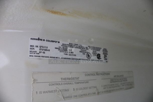 Kenmore Model 106.8751713 Cooler Freezer Combo Unit. 115 Volts, 1 Phase. 33x32x66.5. Tested and Working! - Image 7 of 8