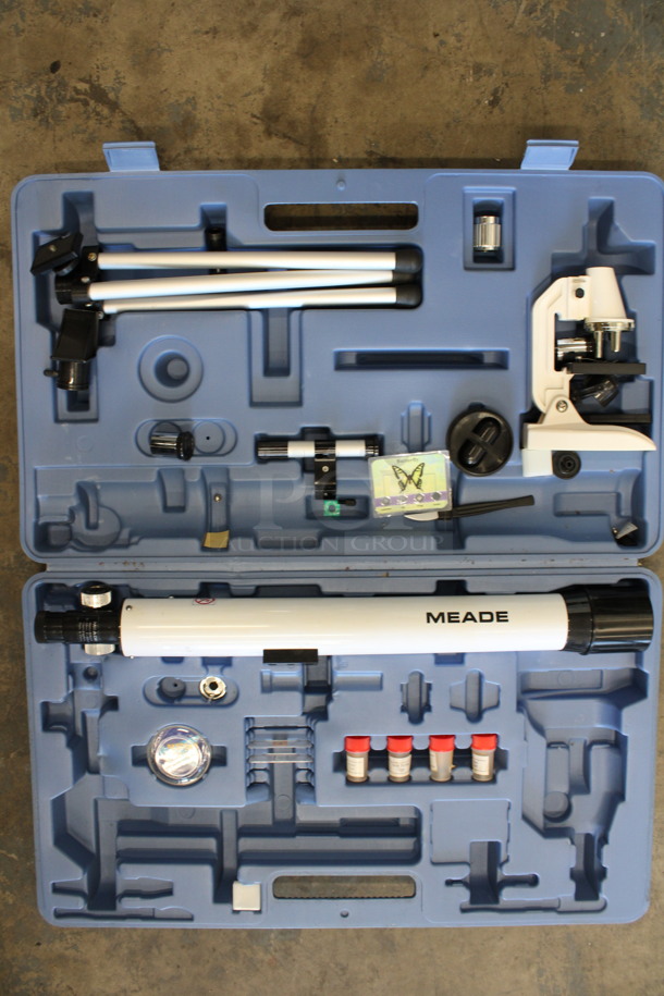ALL ONE MONEY! Lot of Various Meade Telescope Microscope Set Pieces in Blue Poly Case! 24x14x4 - Image 1 of 5