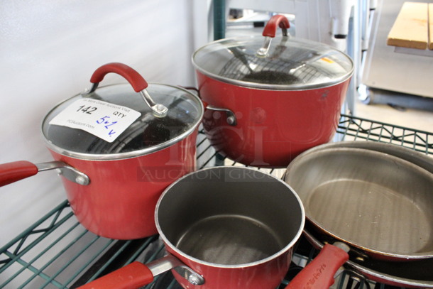 5 Various Metal Items; Stock Pot w/ Lid, 2 Sauce Pots w/ 1 Lid and 2 Skillets. Includes 18x10x2. 5 Times Your Bid! - Image 3 of 3