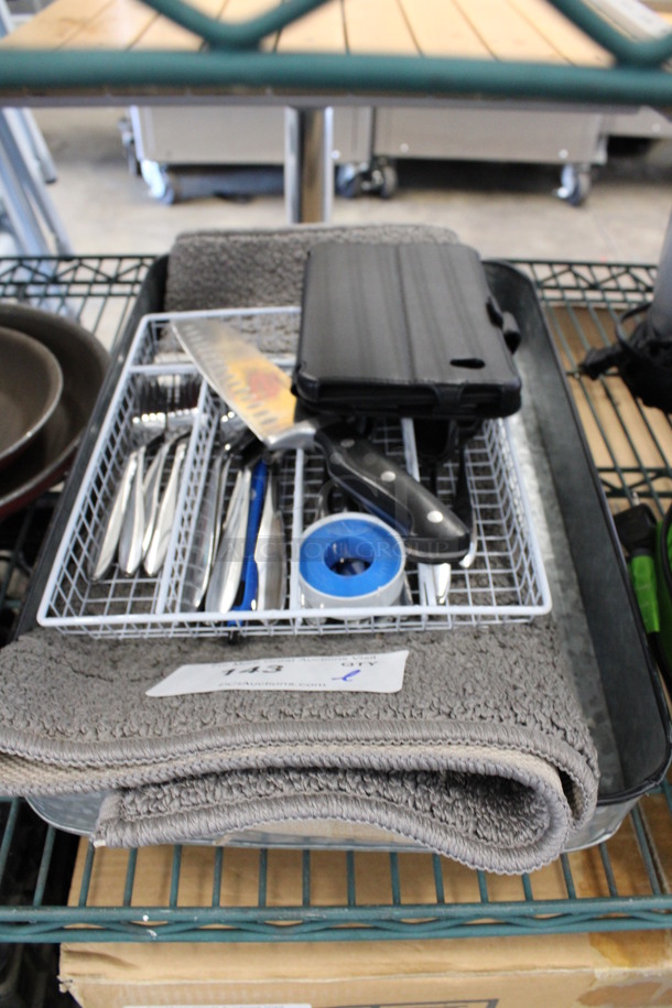 ALL ONE MONEY! Lot of Various Items Including Silverware and Metal Bin.