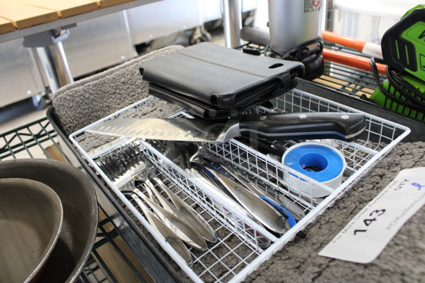 ALL ONE MONEY! Lot of Various Items Including Silverware and Metal Bin. - Image 2 of 4