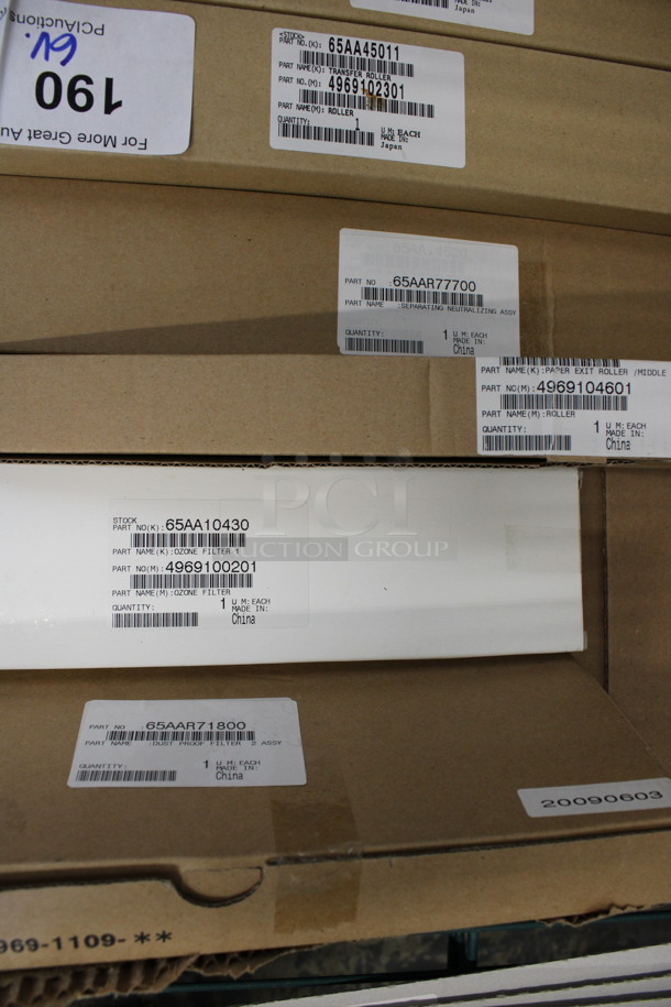 ALL ONE MONEY! Lot of 6 Various Boxes Including 65AA26111 Transfer Roller Lower, 65AA45011 Transfer Roller, 65AAR77700 Separating Neutralizing Assy, 4969104601 Roller, 65AA10430 Ozone Filter and 65AAR71800 Dust Proof Filter.  - Image 3 of 3