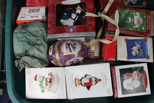 ALL ONE MONEY! Lot of Various IN ORIGINAL BOX Hallmark Ornaments in Green Poly Bin! - Image 2 of 6