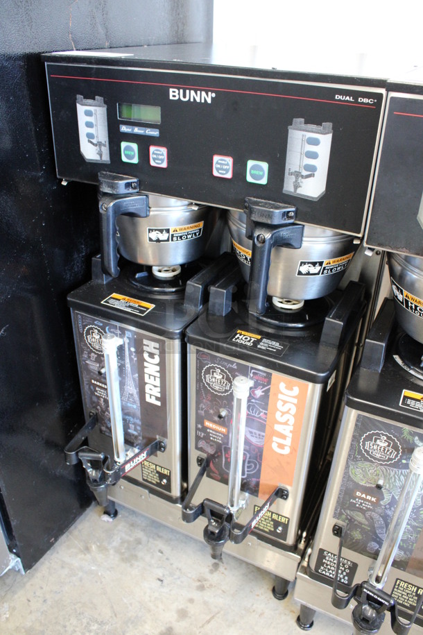 2012 Bunn Model DUAL SH DBC Stainless Steel Commercial Countertop Dual Coffee Machine w/ 2 Stainless Steel Brew Baskets and 2 Bunn Model SH SERVER Satellite Servers. 120/208-240 Volts, 1 Phase. 18x24x36. Tested and Working! - Image 2 of 6