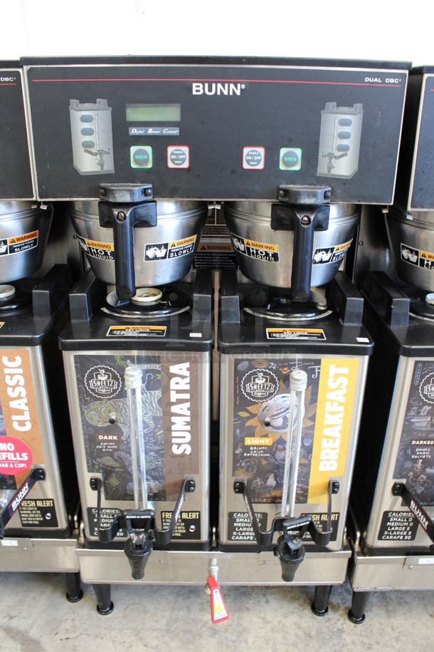 2012 Bunn Model DUAL SH DBC Stainless Steel Commercial Countertop Dual Coffee Machine w/ Hot Water Dispenser, 2 Stainless Steel Brew Baskets and 2 Bunn Model SH SERVER Satellite Servers. 120/208-240 Volts, 1 Phase. 18x24x36. Tested and Working! - Image 4 of 7