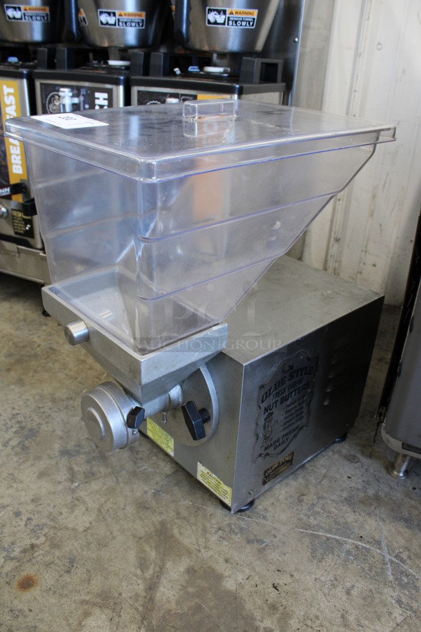 Olde Tyme Model PN1 Stainless Steel Commercial Countertop Single Hopper Peanut Butter Mill Nut Grinder. 115 Volts, 1 Phase. 11x21x21. Tested and Working! - Image 1 of 6