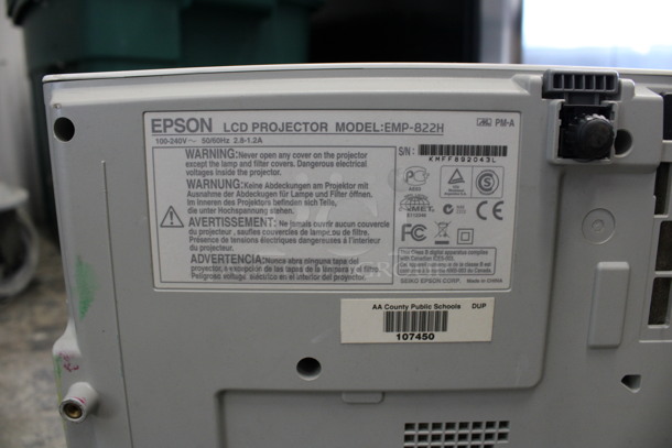 Epson Model EMP-822H LCD Projector. 100-240 Volts, 1 Phase. 13x9.5x4 - Image 5 of 5