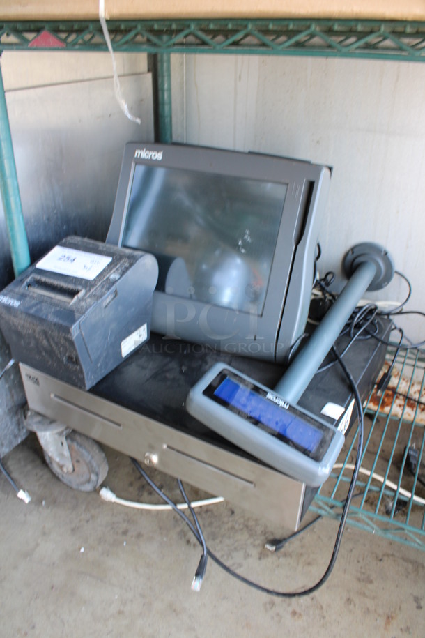 ALL ONE MONEY! Lot of Micros 15" POS Monitor, Epson Model M129C Receipt Printer, Micros Customer Screen and Metal Cash Drawer! - Image 2 of 6