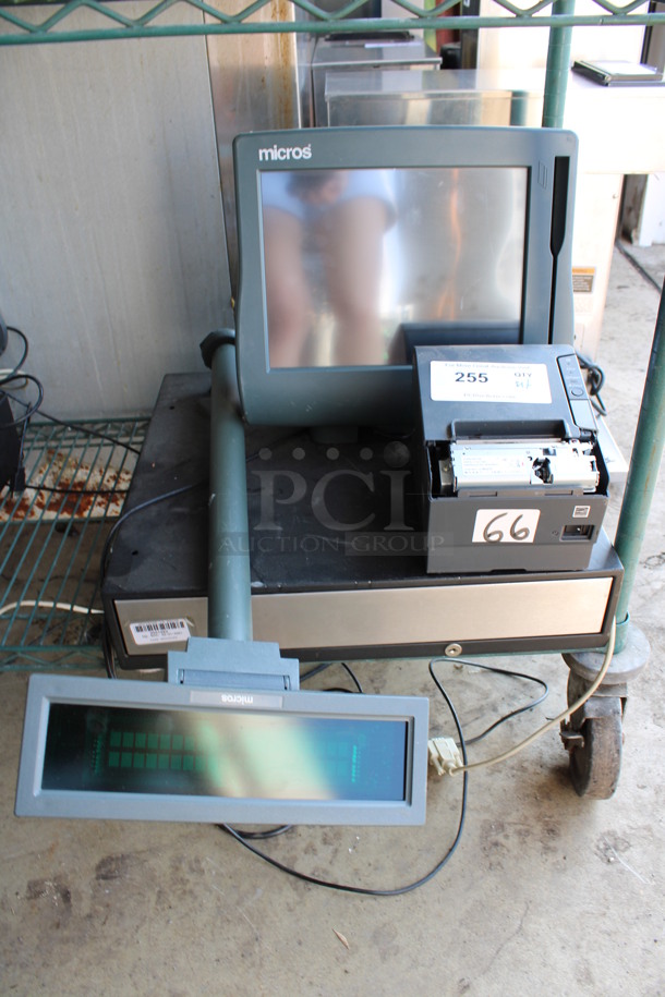 ALL ONE MONEY! Lot of Micros 15" POS Monitor, Epson Model M244A Receipt Printer, Micros Customer Screen and Metal Cash Drawer! - Image 1 of 6