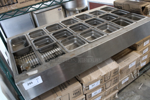 Stainless Steel Commercial Frame w/ 17 Stainless Steel 1/6 Size Drop In Bins and 1 Stainless Steel 1/4 Size Drop In Bin. 46.5x25x6 - Image 4 of 7