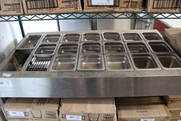 Stainless Steel Commercial Frame w/ 17 Stainless Steel 1/6 Size Drop In Bins and 1 Stainless Steel 1/4 Size Drop In Bin. 46.5x25x6 - Image 6 of 7