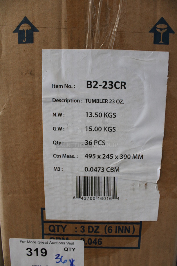 36 BRAND NEW IN BOX! 23 oz Beverage Glasses. 3x3x7.25. 36 Times Your Bid! - Image 3 of 3