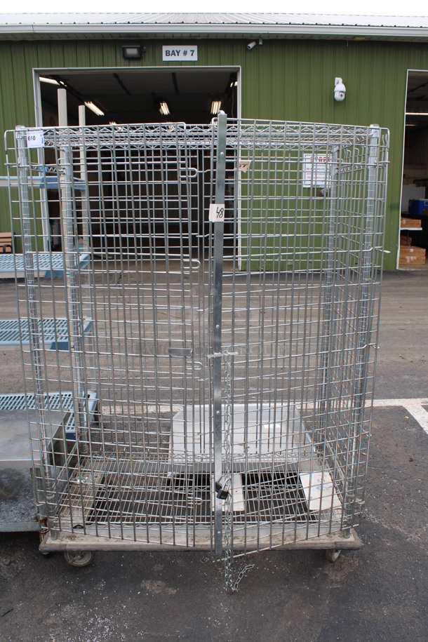 Chrome Finish 2 Tier Metro Style Shelving Unit w/ Liquor Cage on Commercial Casters. BUYER MUST DISMANTLE. PCI CANNOT DISMANTLE FOR SHIPPING. PLEASE CONSIDER FREIGHT CHARGES. 50x27x68