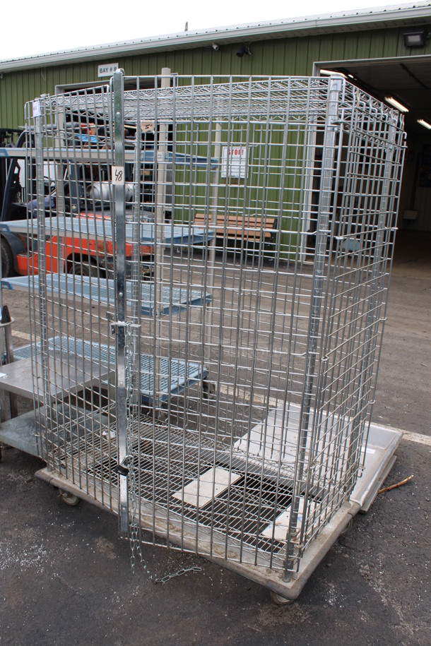 Chrome Finish 2 Tier Metro Style Shelving Unit w/ Liquor Cage on Commercial Casters. BUYER MUST DISMANTLE. PCI CANNOT DISMANTLE FOR SHIPPING. PLEASE CONSIDER FREIGHT CHARGES. 50x27x68 - Image 3 of 4