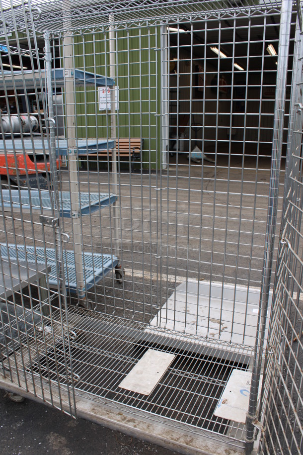 Chrome Finish 2 Tier Metro Style Shelving Unit w/ Liquor Cage on Commercial Casters. BUYER MUST DISMANTLE. PCI CANNOT DISMANTLE FOR SHIPPING. PLEASE CONSIDER FREIGHT CHARGES. 50x27x68 - Image 4 of 4