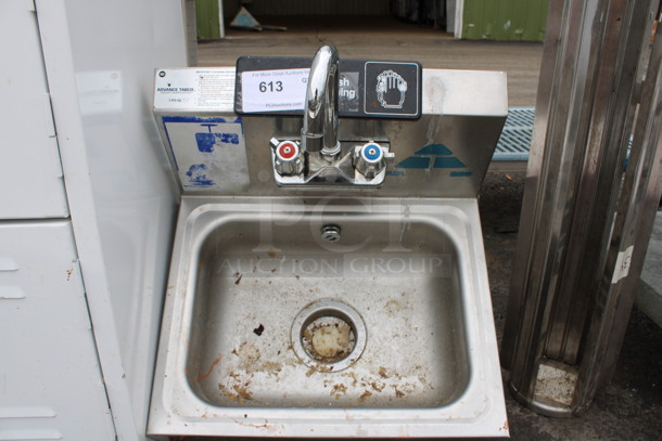 Advance Tabco Stainless Steel Commercial Single Bay Wall Mount Sink w/ Faucet and Handles. 17.5x15x20 - Image 1 of 4