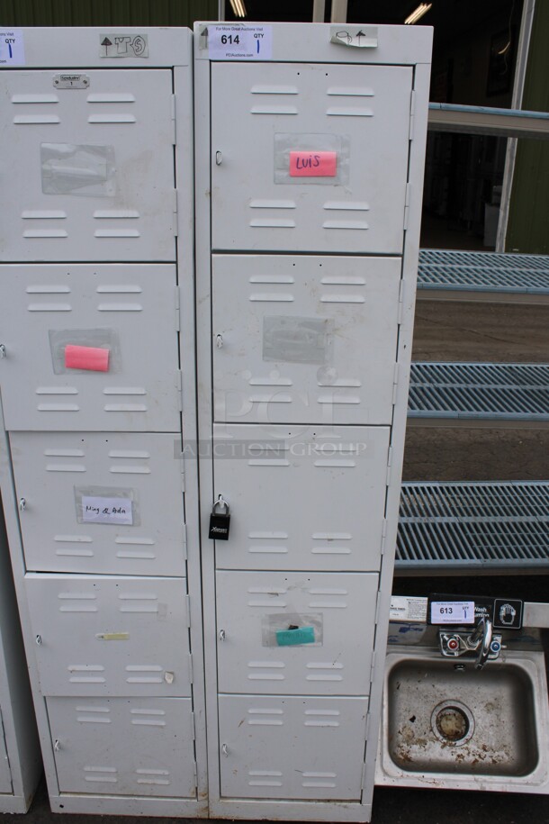 White Metal 5 Cubby Locker w/ Contents. 15x18x66