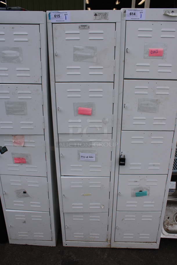 White Metal 5 Cubby Locker w/ Contents. 15x18x66