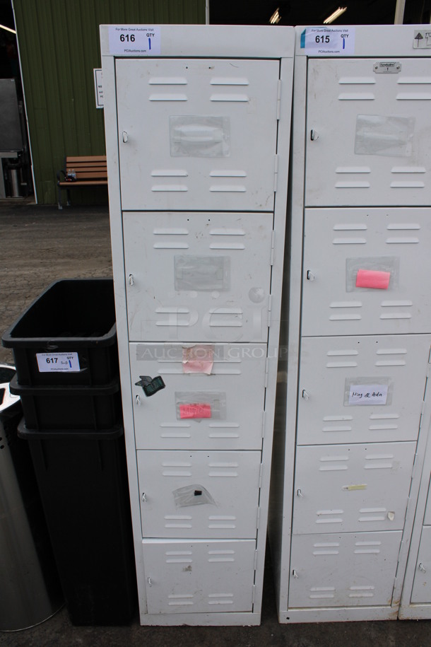 White Metal 5 Cubby Locker w/ Contents. 15x18x66