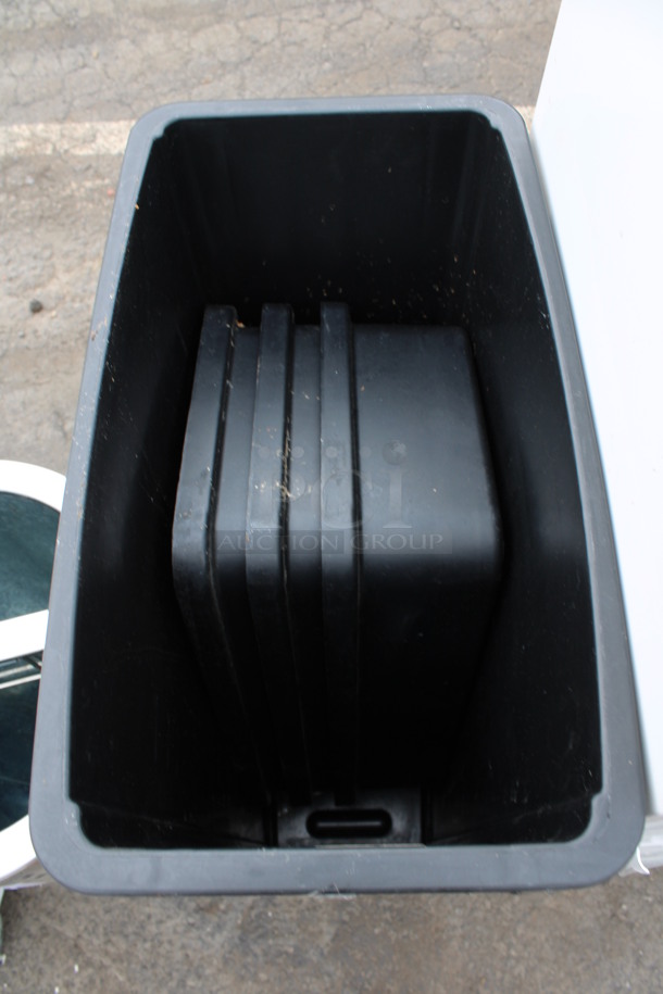 3 Black Poly Slim Jim Trash Cans w/ 3 Lids. 11x20x30. 3 Times Your Bid! - Image 2 of 4