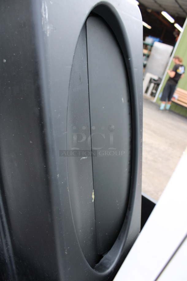 3 Black Poly Slim Jim Trash Cans w/ 3 Lids. 11x20x30. 3 Times Your Bid! - Image 3 of 4