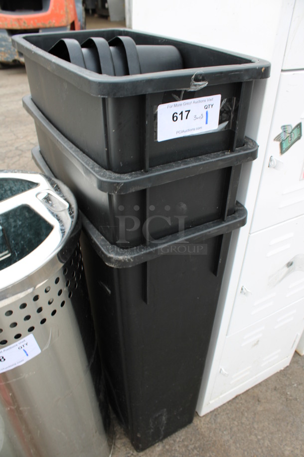 3 Black Poly Slim Jim Trash Cans w/ 3 Lids. 11x20x30. 3 Times Your Bid! - Image 4 of 4