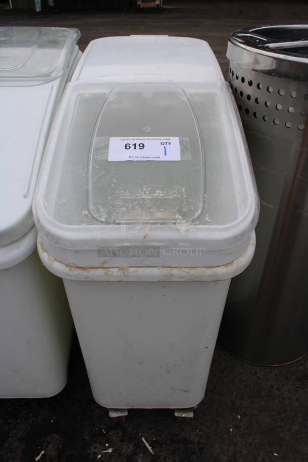 Baker's Mark White Poly Ingredient Bin w/ Lid on Commercial Casters. 12x29x29