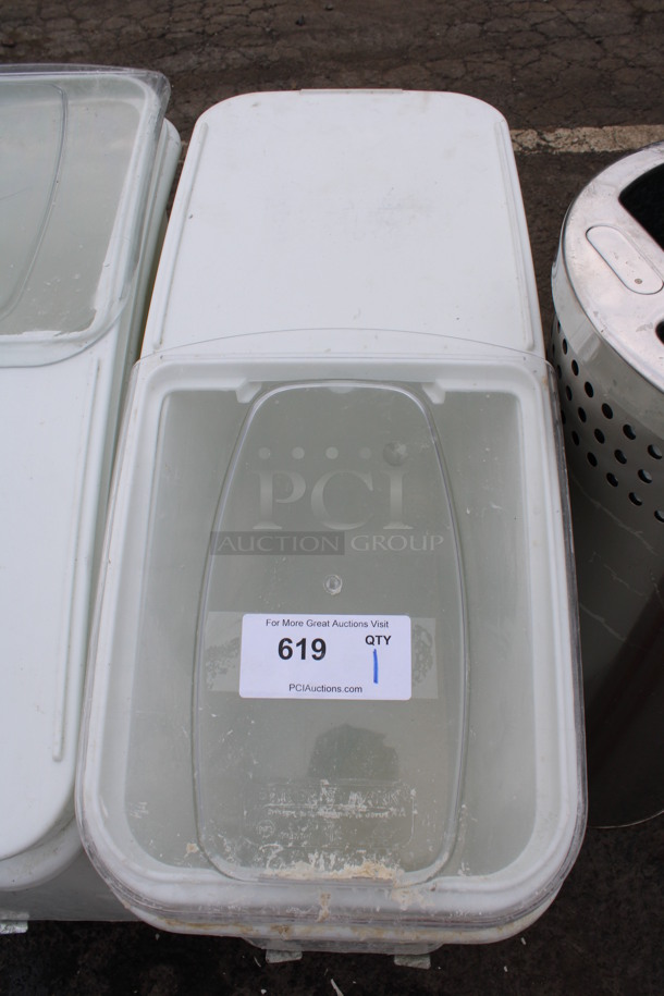 Baker's Mark White Poly Ingredient Bin w/ Lid on Commercial Casters. 12x29x29 - Image 3 of 4