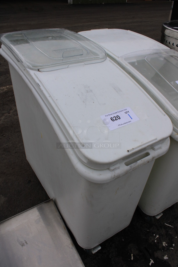 Baker's Mark White Poly Ingredient Bin w/ Lid on Commercial Casters. 12x29x29 - Image 2 of 3