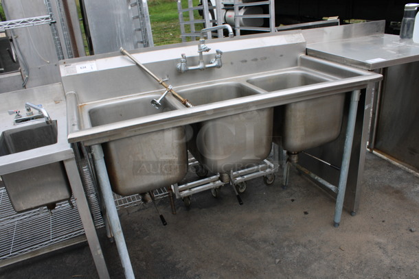 Eagle Stainless Steel Commercial 3 Bay Sink w/ Faucet, Handles and Spray Nozzle Attachment. 59x28x43. Bays 16x20x13 - Image 2 of 6