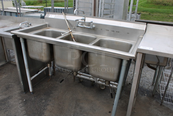 Eagle Stainless Steel Commercial 3 Bay Sink w/ Faucet, Handles and Spray Nozzle Attachment. 59x28x43. Bays 16x20x13 - Image 3 of 6