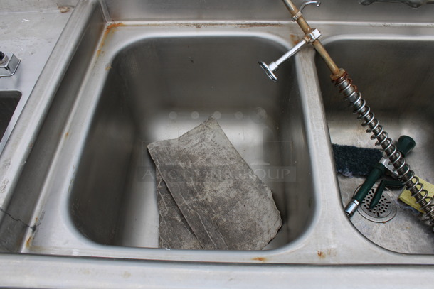 Eagle Stainless Steel Commercial 3 Bay Sink w/ Faucet, Handles and Spray Nozzle Attachment. 59x28x43. Bays 16x20x13 - Image 5 of 6