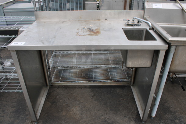 Stainless Steel Commercial Table w/ Sink Bay, Faucet, Handles and Back Splash. 47x26x40. Bay 9x12x10