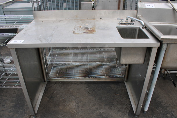 Stainless Steel Commercial Table w/ Sink Bay, Faucet, Handles and Back Splash. 47x26x40. Bay 9x12x10 - Image 1 of 4