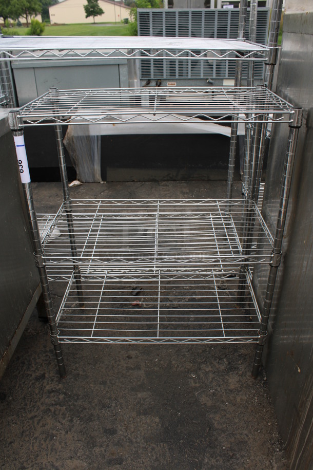 Chrome Finish 3 Tier Metro Style Shelving Unit. BUYER MUST DISMANTLE. PCI CANNOT DISMANTLE FOR SHIPPING. PLEASE CONSIDER FREIGHT CHARGES. 23x13x30 - Image 1 of 3