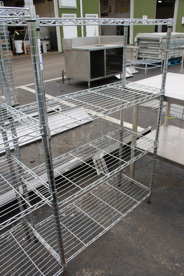 Chrome Finish 4 Tier Metro Style Shelving Unit. BUYER MUST DISMANTLE. PCI CANNOT DISMANTLE FOR SHIPPING. PLEASE CONSIDER FREIGHT CHARGES. 36x14x54