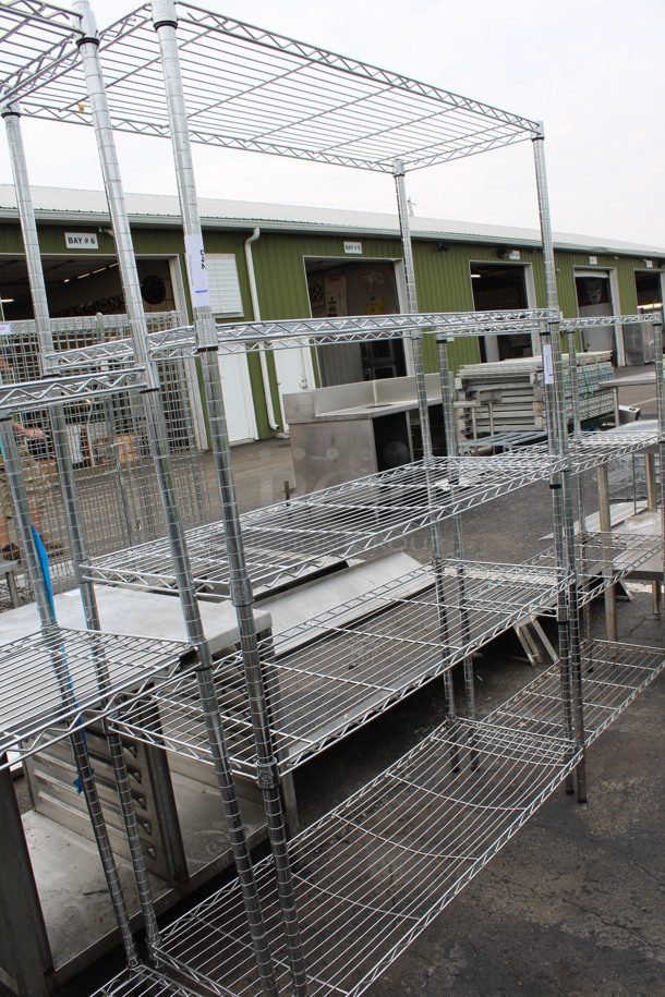 Chrome Finish 4 Tier Metro Style Shelving Unit. BUYER MUST DISMANTLE. PCI CANNOT DISMANTLE FOR SHIPPING. PLEASE CONSIDER FREIGHT CHARGES. 48x18x72 - Image 1 of 3
