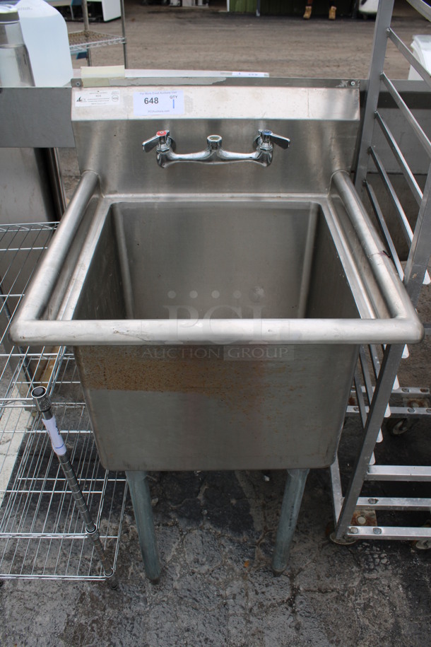 Stainless Steel Commercial Single Bay Sink w/ Faucet and Handles. 23x24x45