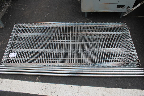 ALL ONE MONEY! Lot of 3 Chrome Finish Metro Style Shelves w/ 4 Poles! 60x24x1.5, 87" - Image 1 of 3