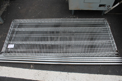 ALL ONE MONEY! Lot of 3 Chrome Finish Metro Style Shelves w/ 4 Poles! 60x24x1.5, 87"