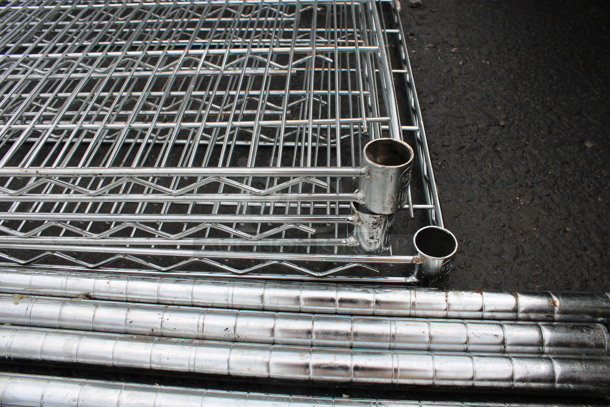ALL ONE MONEY! Lot of 3 Chrome Finish Metro Style Shelves w/ 4 Poles! 60x24x1.5, 87" - Image 3 of 3