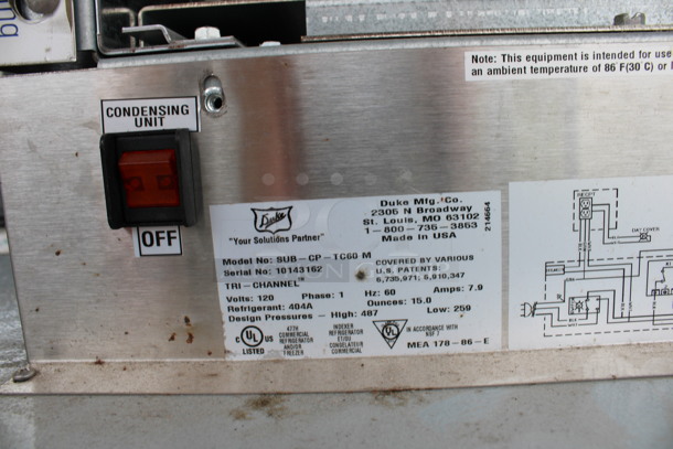 2014 Duke Model SUB-CP-TC60 M Stainless Steel Commercial Cold Pan Make Line. 120 Volts, 1 Phase. 60x34x36.5 - Image 5 of 5