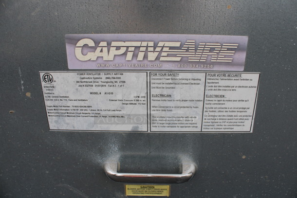 CaptiveAire Model A1-G10 Metal Commercial Power Ventilator. 33x30x32 - Image 3 of 4