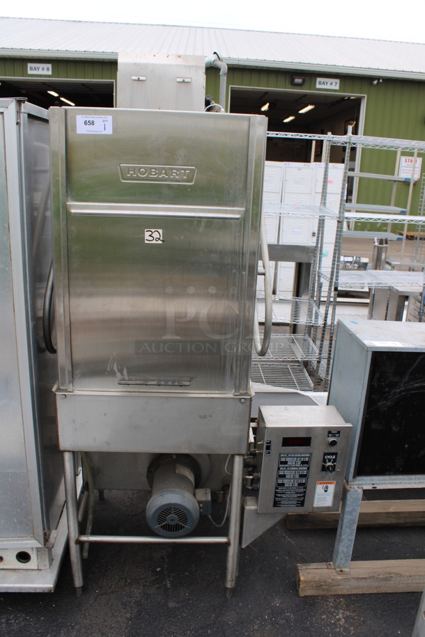 Hobart Model AM147 Stainless Steel Commercial Straight Pass Through Dishwasher. 208-240 Volts, 3 Phase. 42x27x75