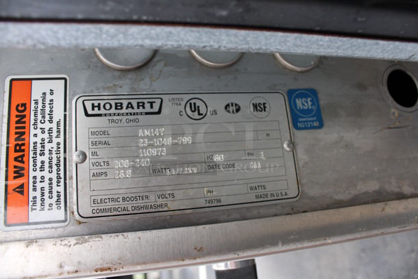 Hobart Model AM147 Stainless Steel Commercial Straight Pass Through Dishwasher. 208-240 Volts, 3 Phase. 42x27x75 - Image 7 of 7
