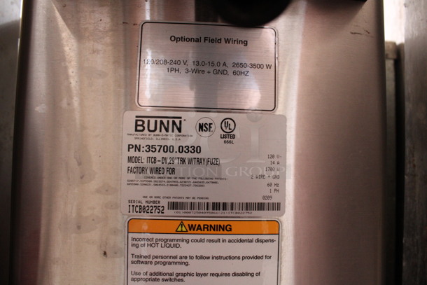 Bunn Model ITCB-DV Stainless Steel Commercial Countertop Iced Tea Machine w/ Metal Coffee Server Satellite and Poly Brew Basket. 120 Volts, 1 Phase. 10x24x35 - Image 4 of 4